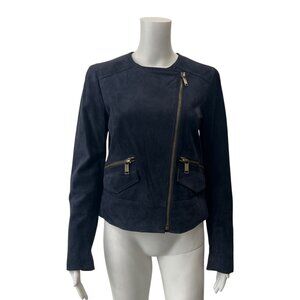 $525 Michael Kors Navy Blue Suede Zip Moto Jacket size Small